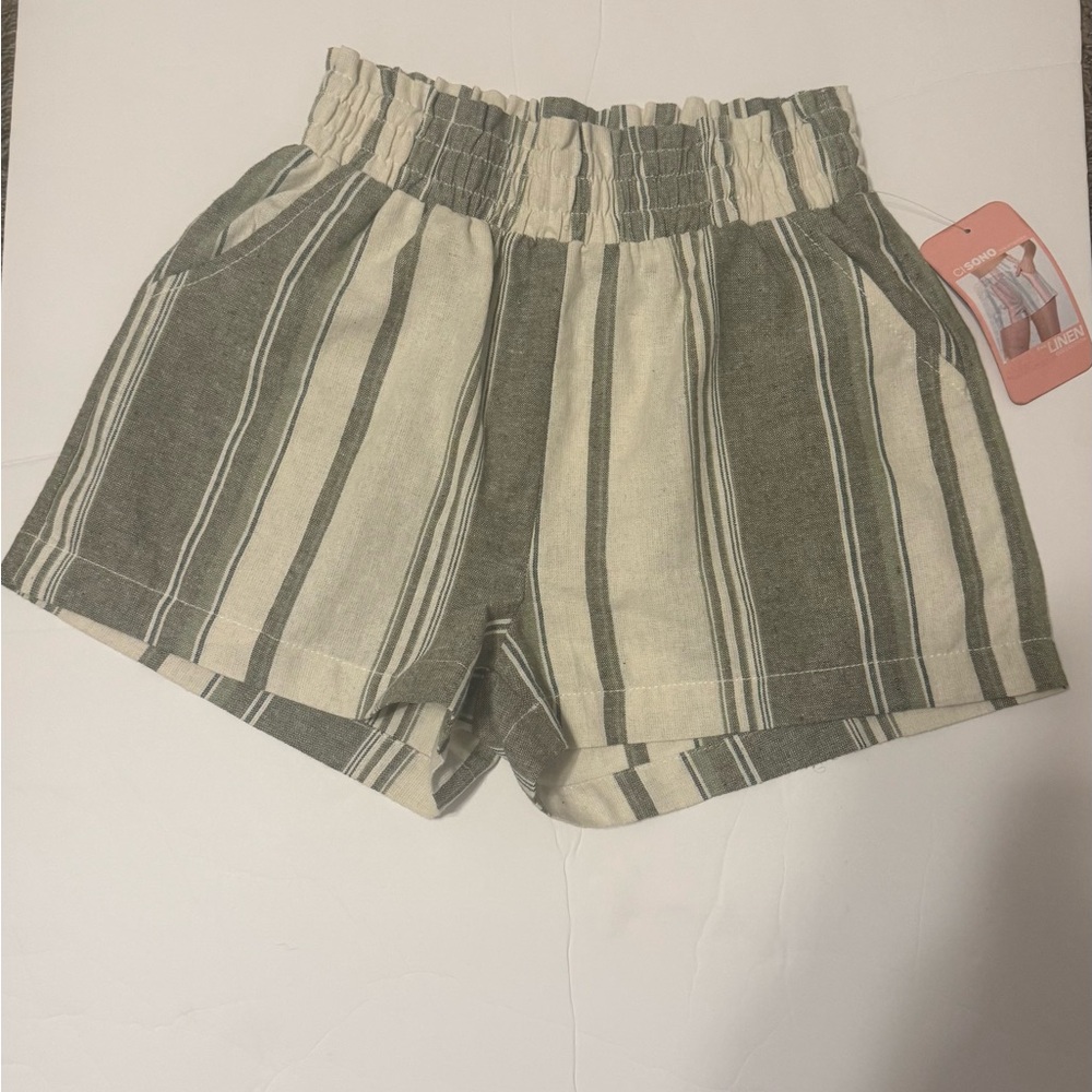Ci Sono High Waist Striped Shorts - Gray and Cream